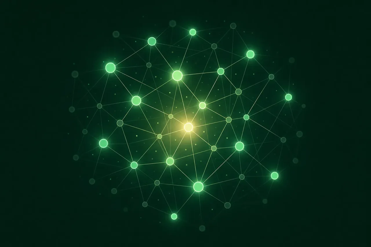 A constellation of connected nodes lighting up around a bright centre, representing the Pulse Network of landlords